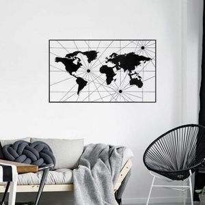 Decoratiune de perete, World Map 16, Metal, Dimensiune: 120 x 70 cm, Negru imagine
