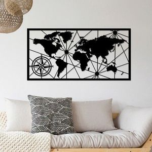 Decoratiune de perete, World Map Large 2, Metal, Dimensiune: 120 x 60 cm, Negru imagine