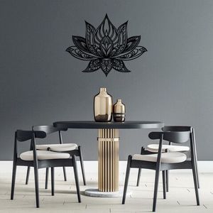 Decoratiune de perete, Lotus Flower, Metal, Dimensiune: 70 x 44 cm, Negru imagine