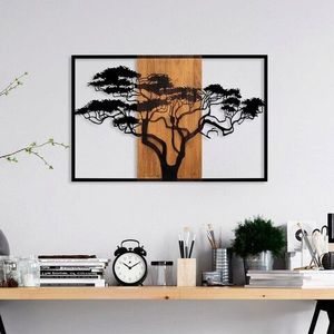 Decoratiune de perete, Acacia Tree, Lemn/metal, 90 x 58 cm, Nuc / Negru imagine