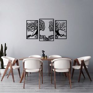 Decoratiune de perete, Tree Love, Metal, 50 x 76 cm, 3 piese, Negru imagine