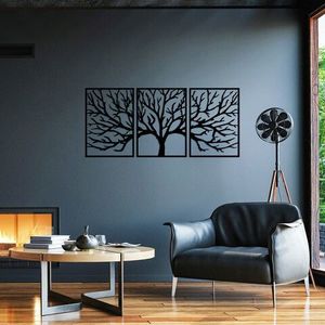 Decoratiune de perete, Monumental Tree 16, Metal, 53 x 73 cm, 3 piese, Negru imagine