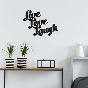 Decoratiune de perete, Live Love Laugh, Metal, Dimensiune: 52 x 38 cm, Negru imagine