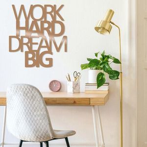 Decoratiune de perete, Work Hard Dream Bıg, Metal, Dimensiune: 65 x 70 cm, Cupru imagine