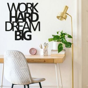 Decoratiune de perete, Work Hard Dream Big, Metal, Dimensiune: 65 x 70 cm, Negru imagine
