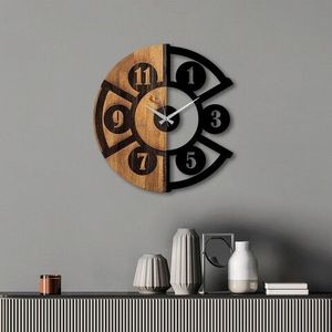 Ceas de perete, Pizza Slice, Lemn/metal, Dimensiune: 56 x 3 x 56 cm, Nuc / Negru imagine