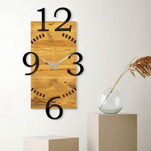Ceas de perete, Wooden Clock 2, Lemn/metal, Dimensiune: 41 x 3 x 74 cm, Nuc / Negru imagine