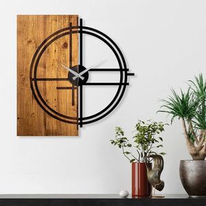 Ceas de perete, Wooden Clock 38, Lemn/metal, Dimensiune: 56 x 3 x 58 cm, Nuc deschis / Negru imagine