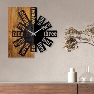 Ceas de perete, Wooden Clock 40, Lemn/metal, Dimensiune: 56 x 3 x 58 cm, Nuc deschis / Negru imagine
