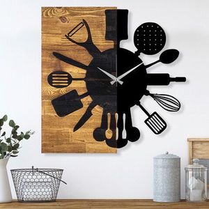 Ceas de perete, Wooden Clock 32, Lemn/metal, Dimensiune: 60 x 3 x 58 cm, Nuc / Negru imagine
