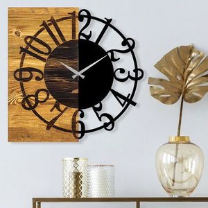 Ceas de perete, Wooden Clock 1, Lemn/metal, Dimensiune: 58 x 3 x 58 cm, Nuc / Negru imagine
