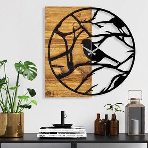 Ceas de perete, Wooden Clock 35, Lemn/metal, Dimensiune: 58 x 3 x 58 cm, Nuc / Negru imagine