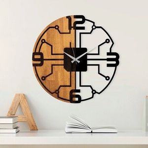 Ceas de perete, Wooden Clock, Lemn/metal, ø56 cm, Nuc / Negru imagine