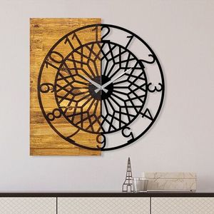Ceas de perete, Wooden Clock 6, Lemn/metal, Dimensiune: 57 x 3 x 58 cm, Nuc / Negru imagine