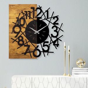 Ceas de perete, Wooden Clock 26, Lemn/metal, Dimensiune: 59 x 3 x 58 cm, Nuc / Negru imagine