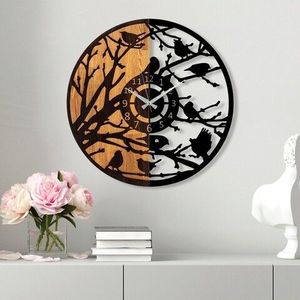 Ceas de perete, Wooden Clock, Lemn/metal, ø56 cm, Nuc / Negru imagine