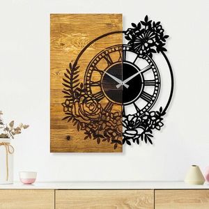 Ceas de perete, Wooden Clock 14, Lemn/metal, Dimensiune: 58 x 3 x 51 cm, Nuc / Negru imagine