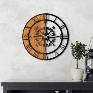 Ceas de perete, Clock Mechanism, Lemn/metal, Dimensiune: 56 x 3 x 56 cm, Nuc / Negru imagine