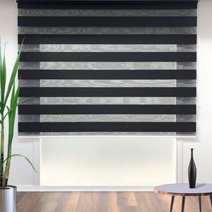 Jaluzea rulou zebra / roleta textila, Pliseli Day & Night, 70x200 cm, poliester, negru imagine