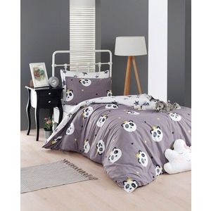 Lenjerie de pat pentru o persoana (ES), Kral Panda - Grey, Mijolnir, Bumbac Ranforce imagine