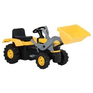 Tractor pentru copii cu pedale si excavator, galben si negru imagine