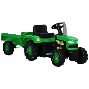 Tractor pentru copii, cu pedale & remorca, verde si negru imagine