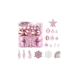 Set globuri de Craciun, 65 piese, roz / rosu / alb imagine