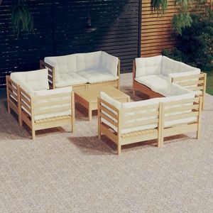vidaXL Set mobilier grădină cu perne, 9 piese, crem, lemn de pin imagine