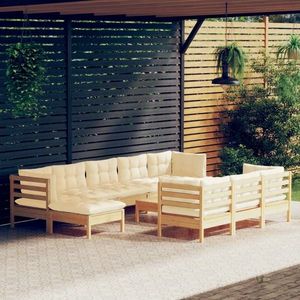 vidaXL Set mobilier grădină cu perne crem, 11 piese, lemn masiv de pin imagine