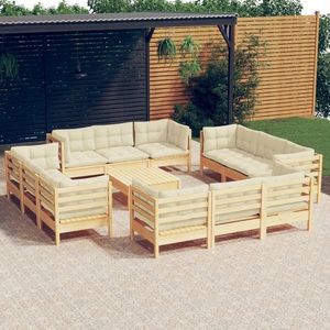 vidaXL Set mobilier grădină cu perne, 13 piese, crem, lemn de pin imagine