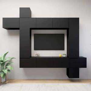 vidaXL Set dulapuri TV, 9 piese, negru, lemn prelucrat imagine