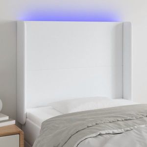 vidaXL Tăblie de pat cu LED, alb, 103x16x118/128 cm, piele ecologică imagine