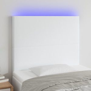 vidaXL Tăblie de pat cu LED, alb, 100x5x118/128 cm, piele ecologică imagine