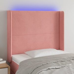 vidaXL Tăblie de pat cu LED, roz, 103x16x118/128 cm, catifea imagine