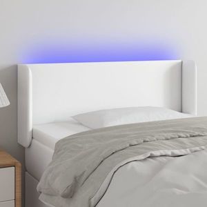 vidaXL Tăblie de pat cu LED, alb, 93x16x78/88 cm, piele ecologică imagine