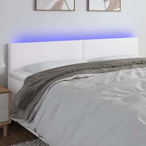 vidaXL Tăblie de pat cu LED, alb, 200x5x78/88 cm, piele ecologică imagine