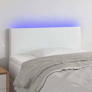 vidaXL Tăblie de pat cu LED, alb, 90x5x78/88 cm, piele ecologică imagine