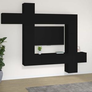 vidaXL Set dulap TV, 9 piese, negru, lemn prelucrat imagine