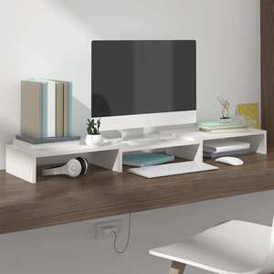 vidaXL Stand pentru monitor, alb, 80x24x10, 5 cm, lemn masiv de pin imagine