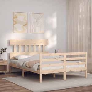 vidaXL Cadru de pat cu tăblie, dublu mic, lemn masiv imagine