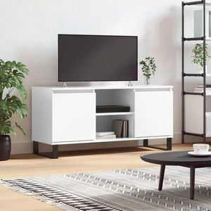 vidaXL Comodă TV, alb extralucios, 104x35x50 cm, lemn compozit imagine