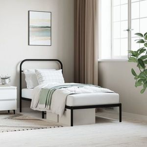 vidaXL Cadru pat metalic cu tăblie, negru, 90x200 cm imagine