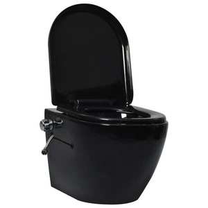 vidaXL Vas WC de perete fără ramă, rezervor încastrat, negru, ceramică imagine