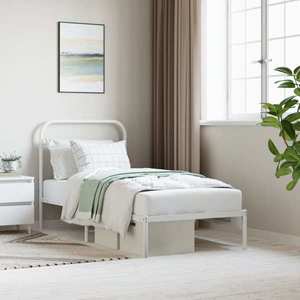vidaXL Cadru pat metalic cu tăblie, alb, 90x200 cm imagine