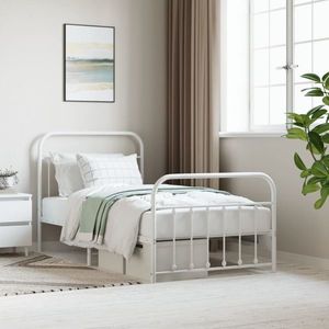 vidaXL Cadru de pat metalic cu tăblie de cap/picioare, alb, 100x190 cm imagine