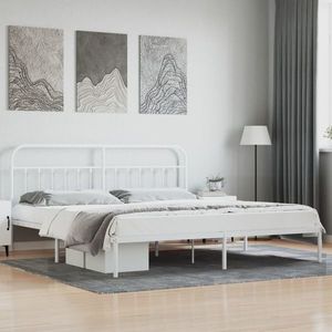 vidaXL Cadru de pat metalic cu tăblie, alb, 193x203 cm imagine