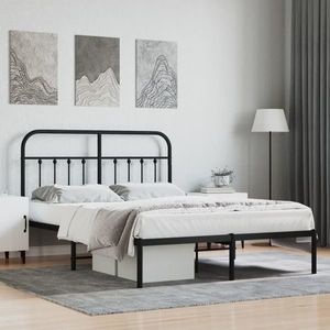 vidaXL Cadru de pat metalic cu tăblie, negru, 135x190 cm imagine