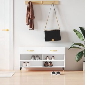 vidaXL Bancă de pantofi, alb, 102x35x55 cm, lemn prelucrat imagine
