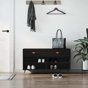vidaXL Bancă de pantofi, negru, 102x35x55 cm, lemn prelucrat imagine
