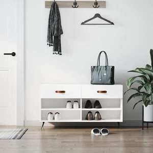 vidaXL Bancă de pantofi, alb, 102x35x55 cm, lemn prelucrat imagine